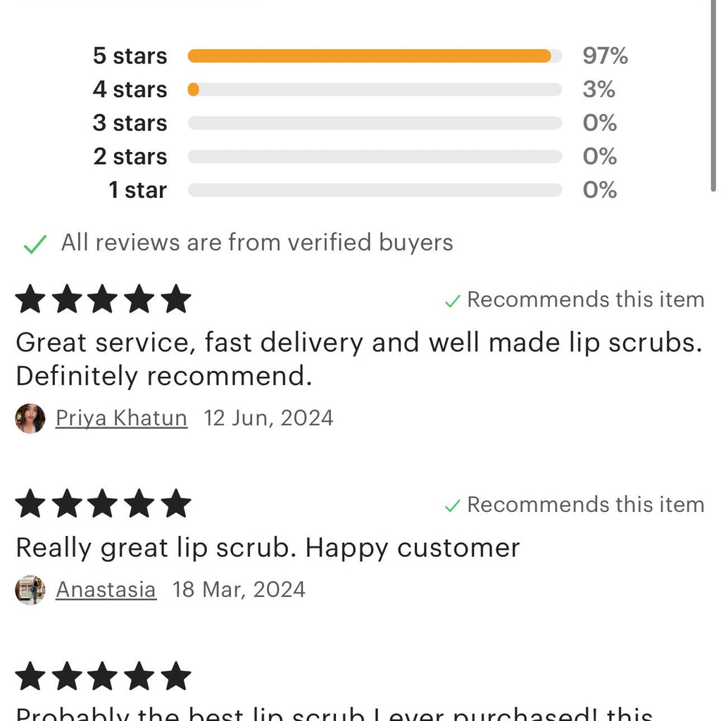 Product review section with star ratings and customer comments on a white background